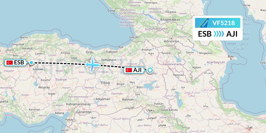VF5218 ValuAir Flight Map: Ankara to Agri