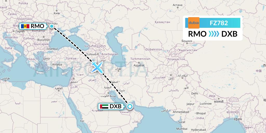 FZ782 FlyDubai Flight Map: Chisinau to Dubai