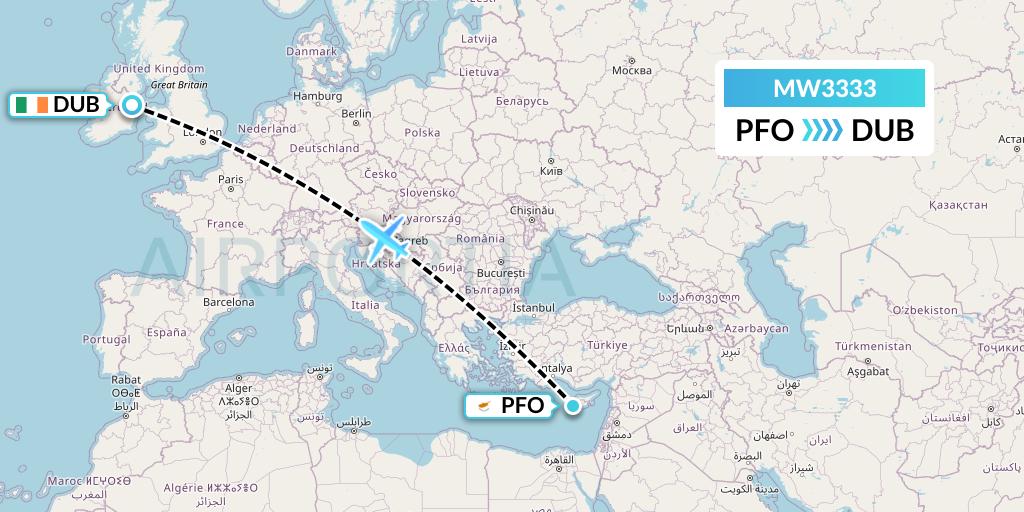 MW3333 Mokulele Flight Service Flight Map: Pafos to Dublin
