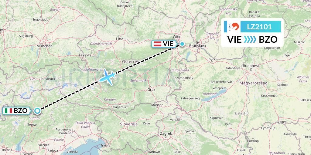 LZ2101 Air Link Flight Map: Vienna to Bolzano