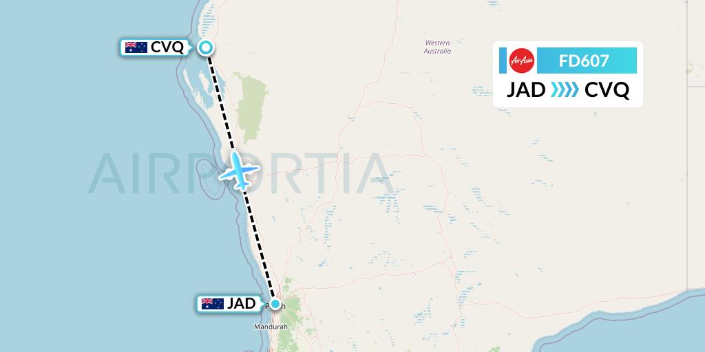FD607 Thai AirAsia Flight Map: Perth to Carnarvon