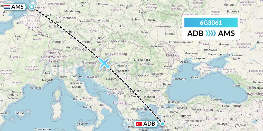 6G3061 Go2Sky Flight Map: Izmir to Amsterdam