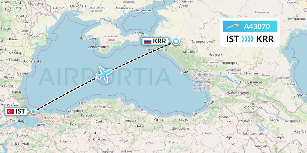 A43070 Azimuth Airlines Flight Map: Istanbul to Krasnodar