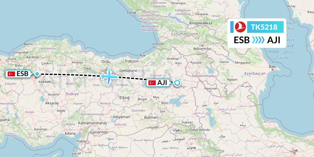 TK5218 Turkish Airlines Flight Map: Ankara to Agri