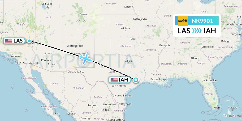 NK9901 Spirit Airlines Flight Map: Las Vegas to Houston
