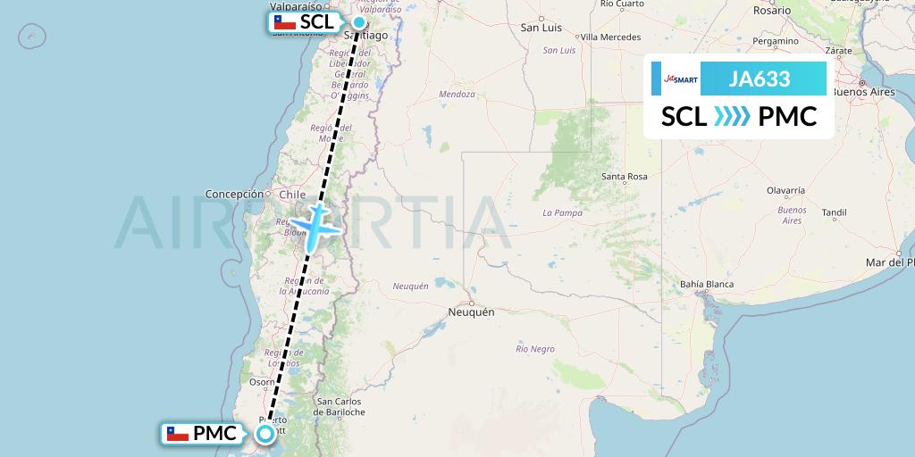 JA633 JetSMART Flight Map: Santiago to Puerto Montt