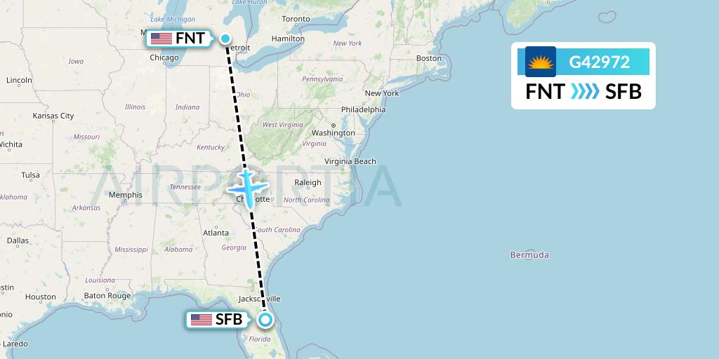 G42972 Allegiant Air Flight Map: Flint to Orlando