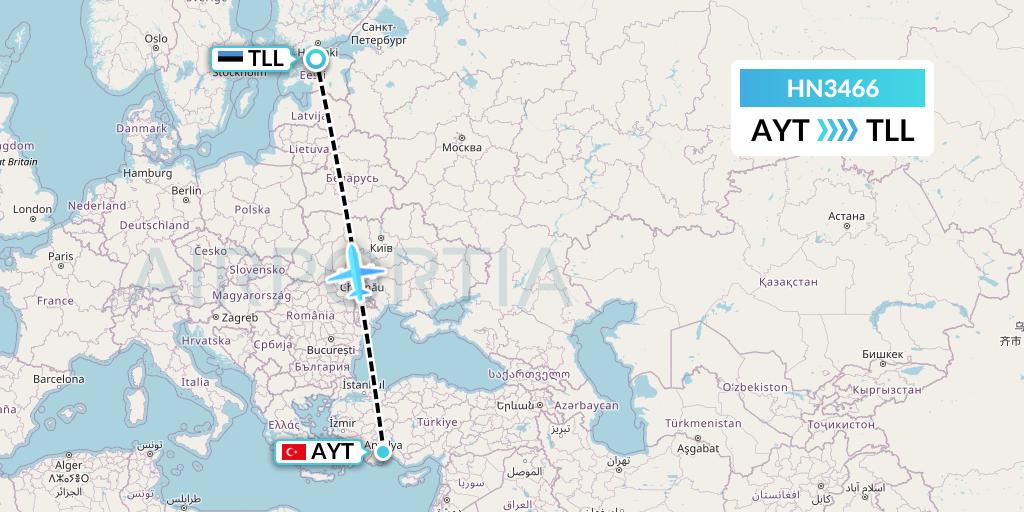 HN3466 Uab Heston Airlines Jsc Heston Airl Flight Map: Antalya to Tallinn