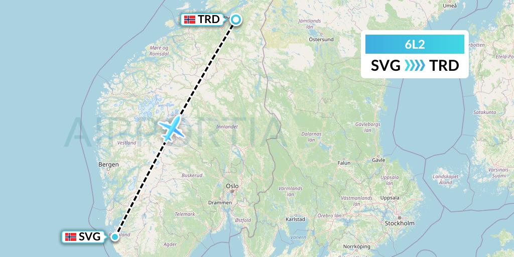6L2 Aklak Air Flight Map: Stavanger to Trondheim