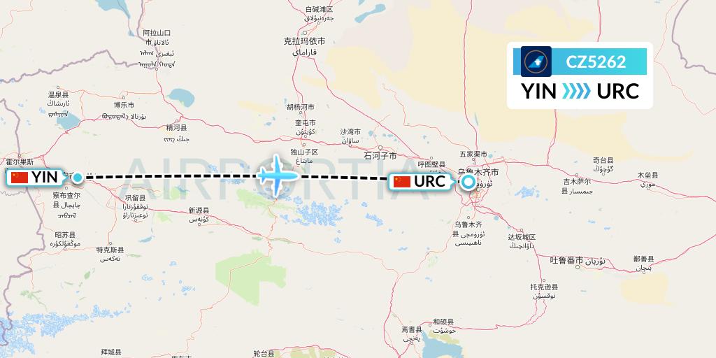 CZ5262 China Southern Airlines Flight Map: Yining to Urumqi
