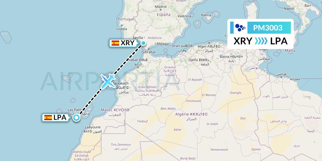 PM3003 CanaryFly Flight Map: Jerez to Las Palmas