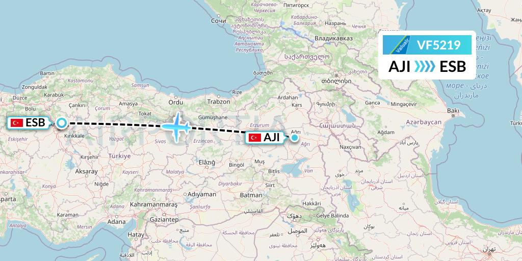 VF5219 ValuAir Flight Map: Agri to Ankara