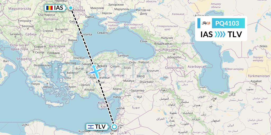 PQ4103 SkyUp Airlines Flight Map: Iasi to Tel Aviv