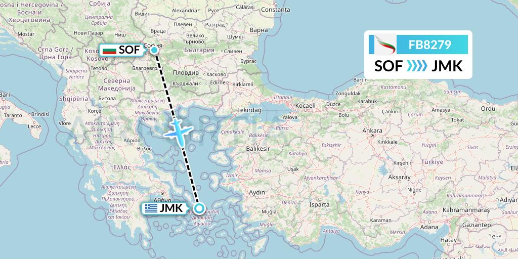 FB8279 Bulgaria Air Flight Map: Sofia to Mykonos