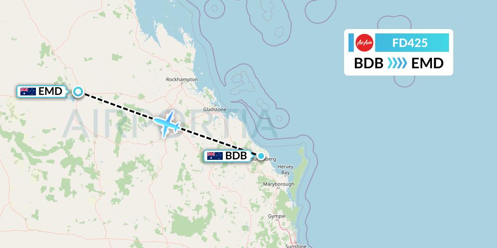 FD425 Thai AirAsia Flight Map: Bundaberg to Emerald