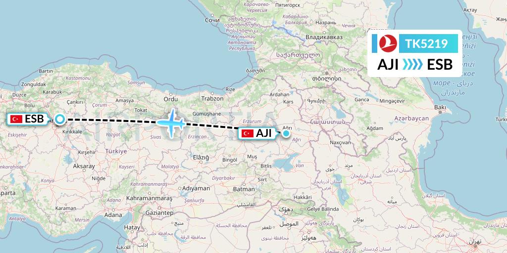 TK5219 Turkish Airlines Flight Map: Agri to Ankara