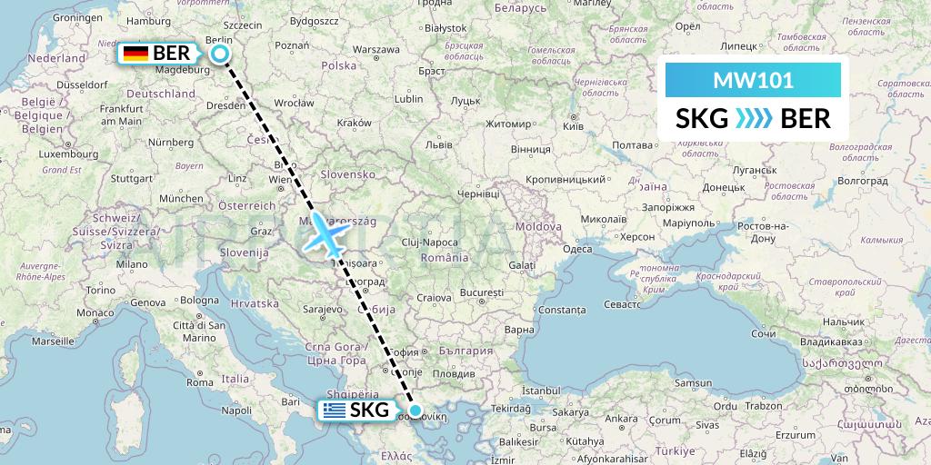 MW101 Mokulele Flight Service Flight Map: Thessaloniki to Berlin