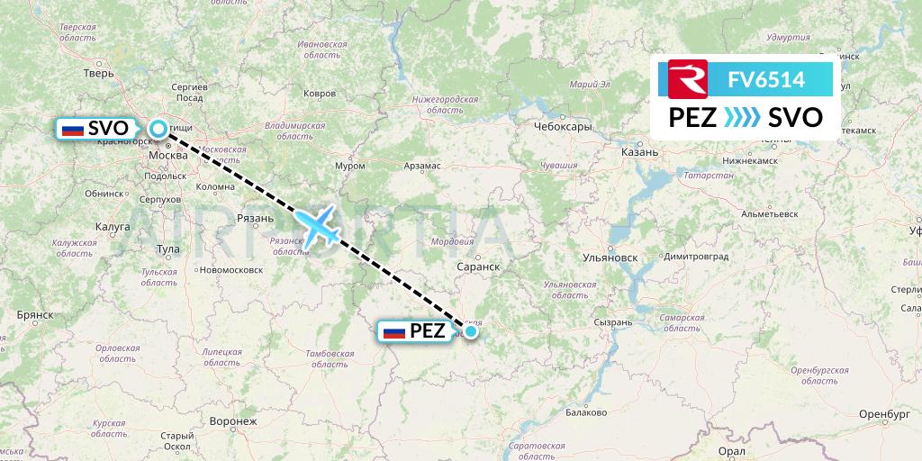 FV6514 Rossiya Flight Map: Penza to Moscow