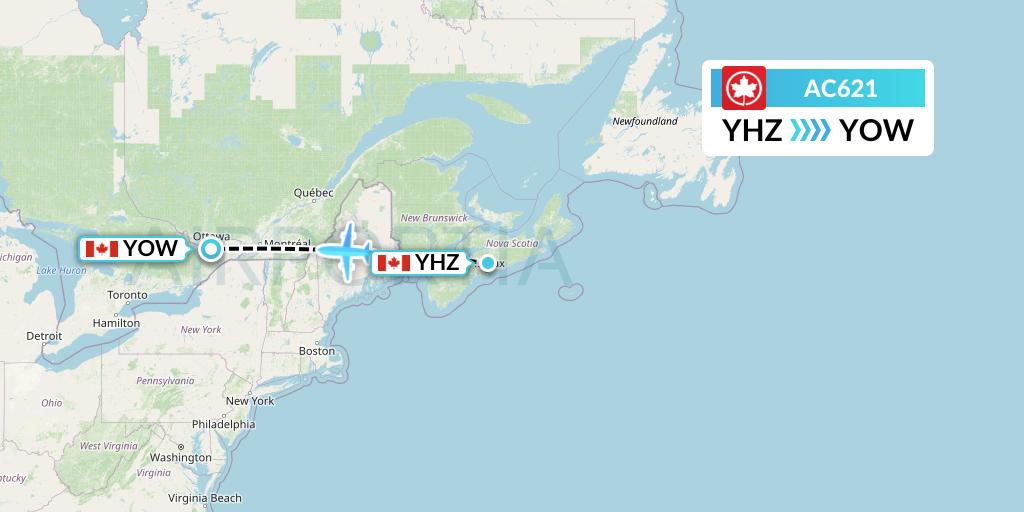 AC621 Air Canada Flight Map: Halifax to Ottawa