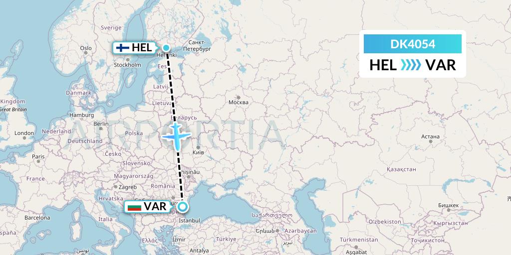 DK4054 Thomas Cook Airlines Scandinavia Flight Map: Helsinki to Varna