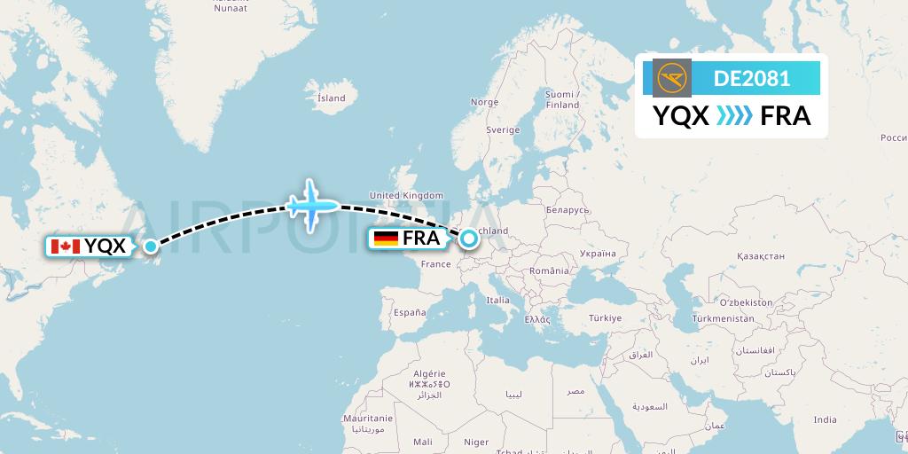 DE2081 Condor Flight Map: Gander to Frankfurt