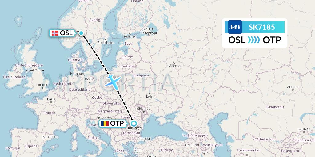 SK7185 SAS Flight Map: Oslo to Bucharest