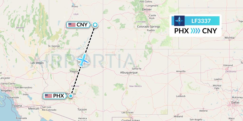 LF3337 Corporate Flight Management Flight Map: Phoenix to Moab