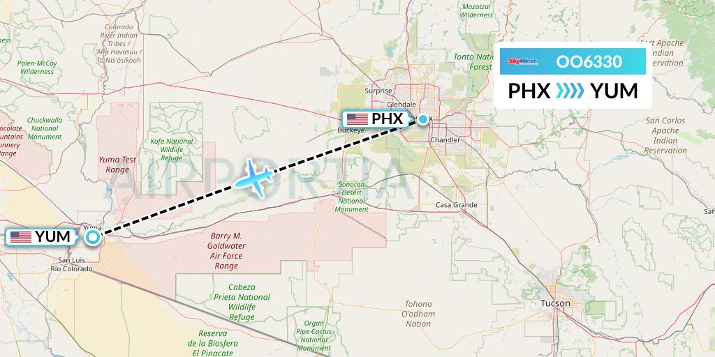OO6330 SkyWest Airlines Flight Map: Phoenix to Yuma