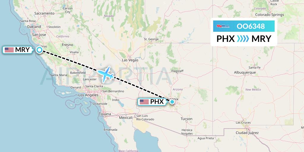OO6348 SkyWest Airlines Flight Map: Phoenix to Monterey