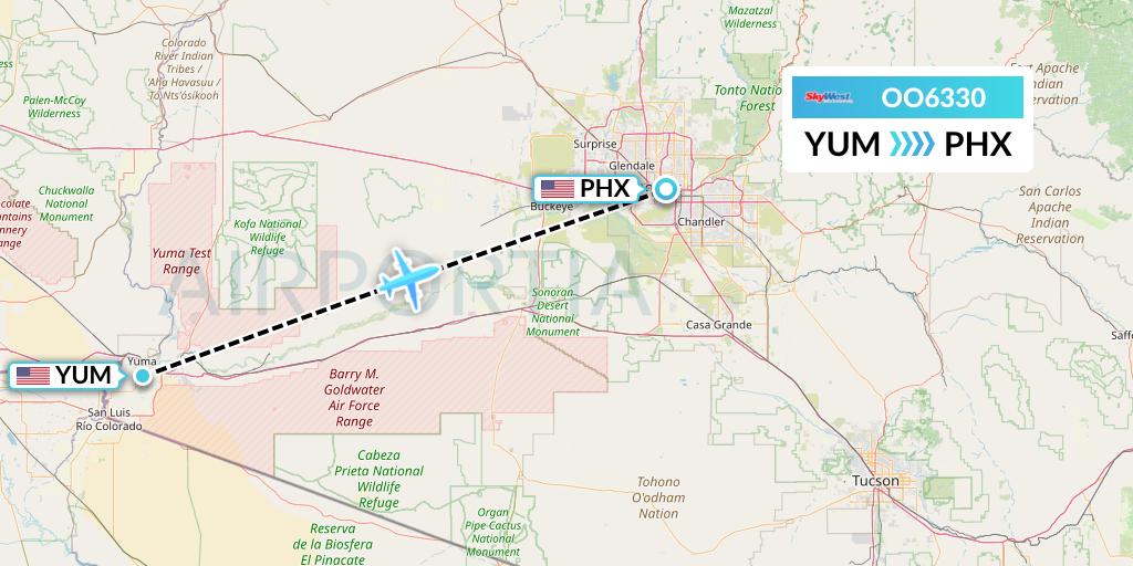 OO6330 SkyWest Airlines Flight Map: Yuma to Phoenix