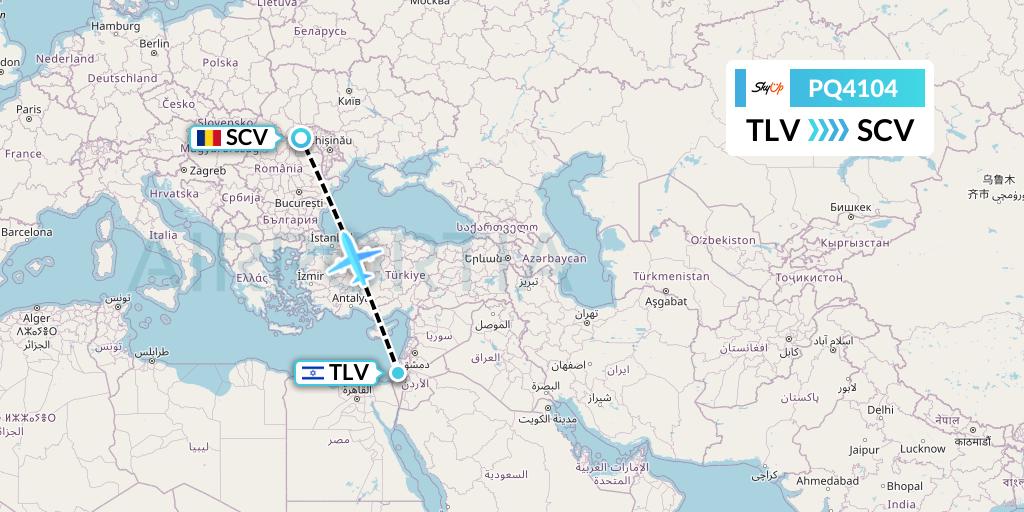 PQ4104 SkyUp Airlines Flight Map: Tel Aviv to Suceava