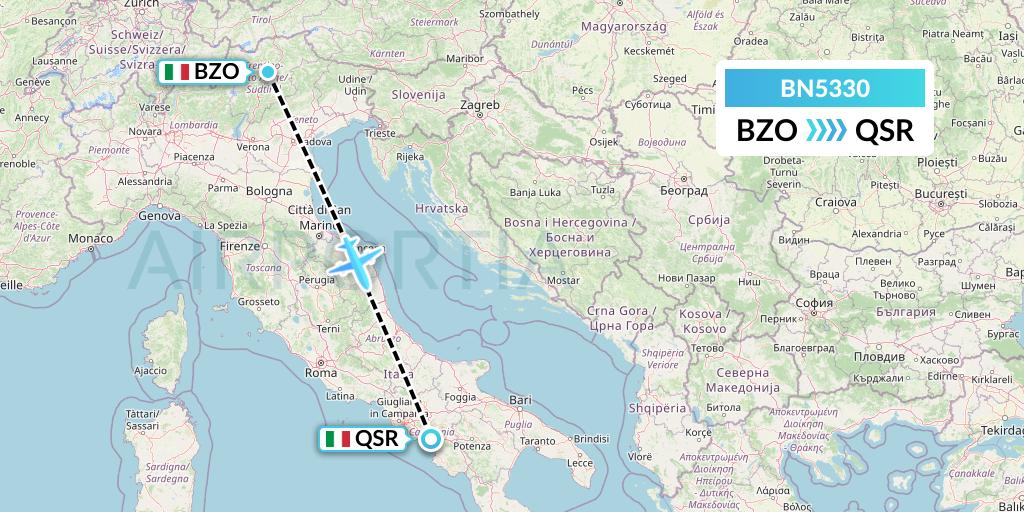 BN5330 Forward Air International Airlines Flight Map: Bolzano to Salerno
