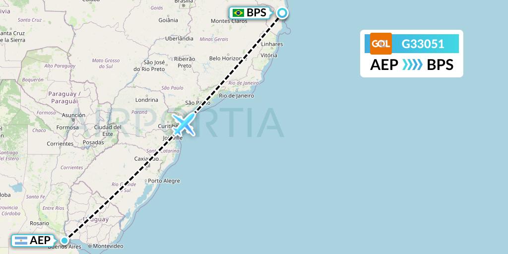 G33051 GOL Transportes Aeros Flight Map: Buenos Aires to Porto Seguro