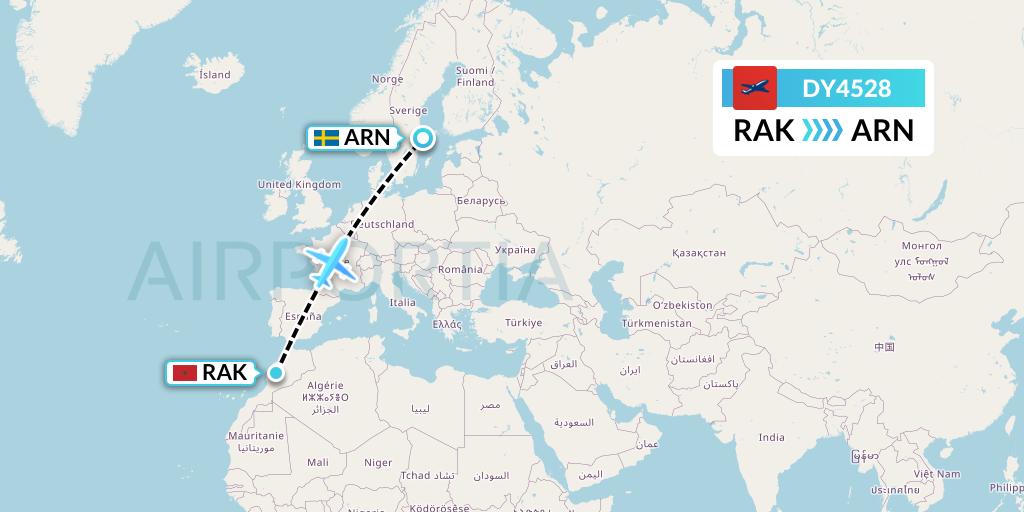 DY4528 Norwegian Flight Map: Marrakesh to Stockholm