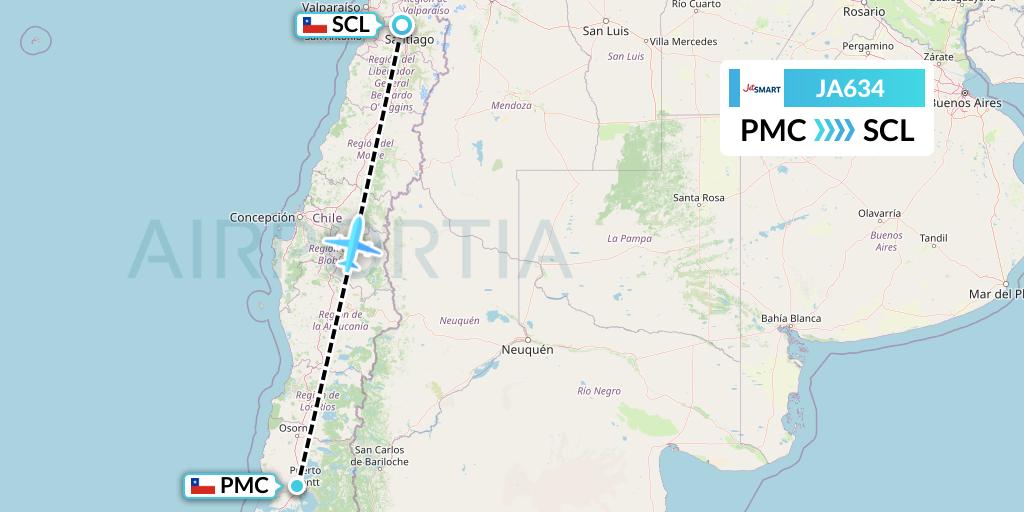 JA634 JetSMART Flight Map: Puerto Montt to Santiago