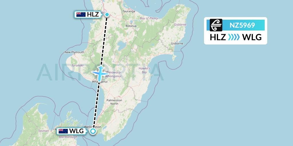 NZ5969 Air New Zealand Flight Map: Hamilton to Wellington
