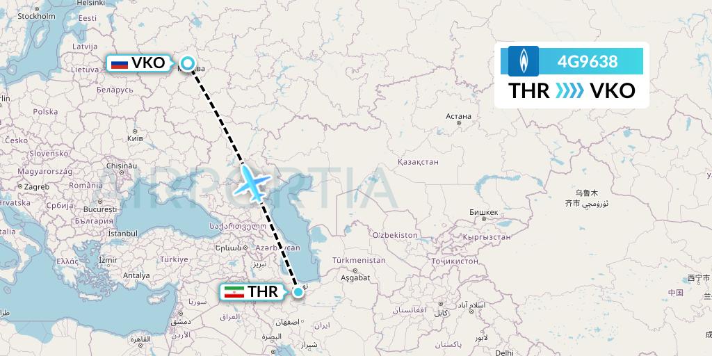 4G9638 Gazpromavia Flight Map: Tehran to Moscow