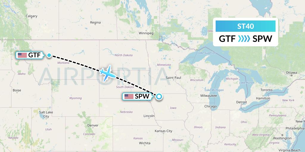 ST40 Air Thanlwin Flight Map: Great Falls to Spencer