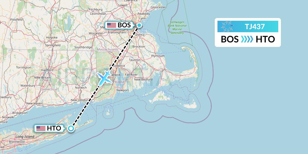 TJ437 Tradewind Aviation Flight Map: Boston to East Hampton
