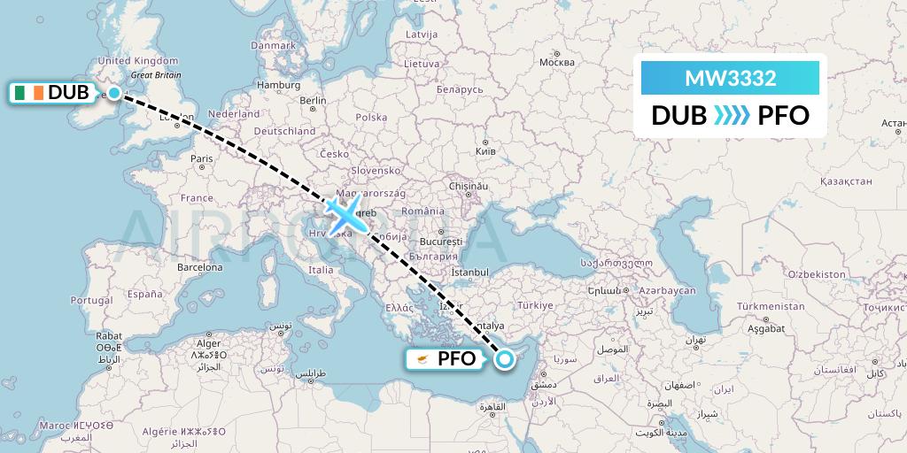MW3332 Mokulele Flight Service Flight Map: Dublin to Pafos