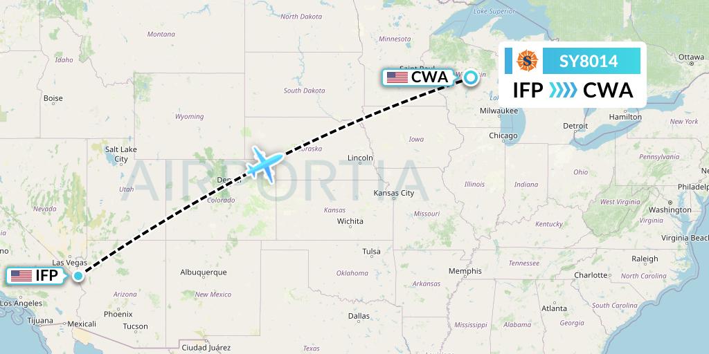 SY8014 Sun Country Airlines Flight Map: Bullhead City to Wausau