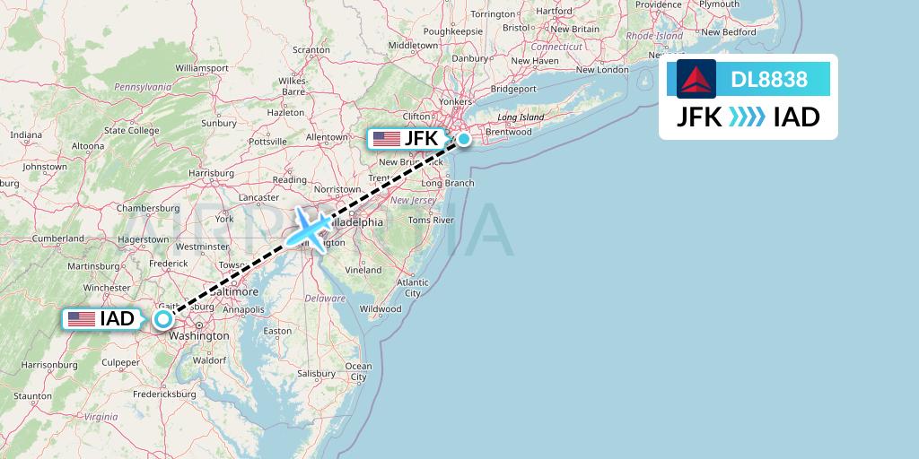 DL8838 Delta Air Lines Flight Map: New York to Washington