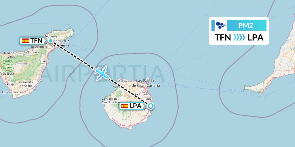PM2 CanaryFly Flight Map: Tenerife to Las Palmas