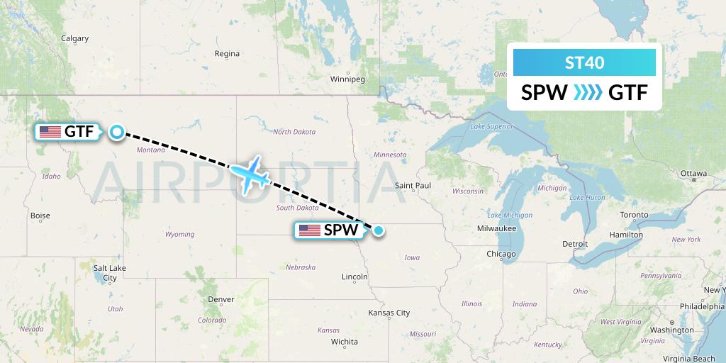 ST40 Air Thanlwin Flight Map: Spencer to Great Falls
