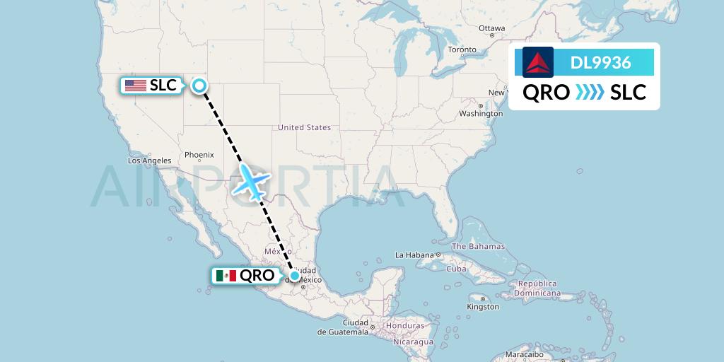 DL9936 Delta Air Lines Flight Map: Queretaro to Salt Lake City