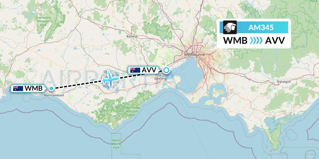 AM345 Aeromexico Flight Map: Warrnambool to Melbourne
