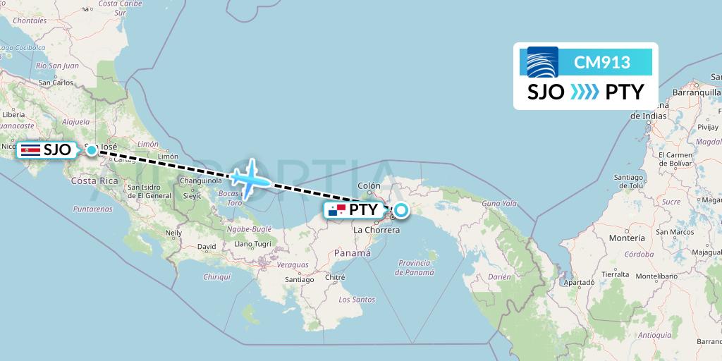 CM913 Copa Airlines Flight Map: San Jose to Panama City