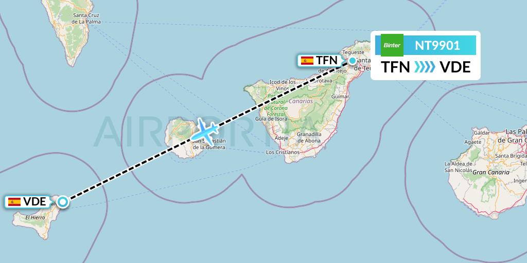 NT9901 Binter Canarias Flight Map: Tenerife to El Hierro