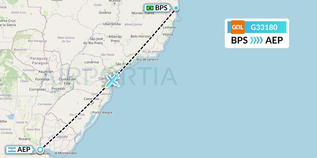 G33180 GOL Transportes Aeros Flight Map: Porto Seguro to Buenos Aires