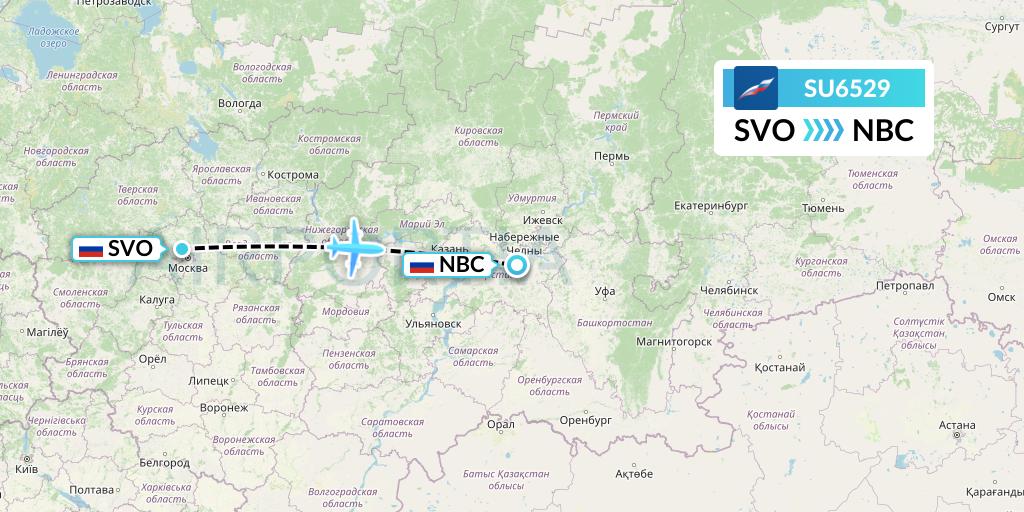 SU6529 Aeroflot Flight Map: Moscow to Naberezhnye Chelny
